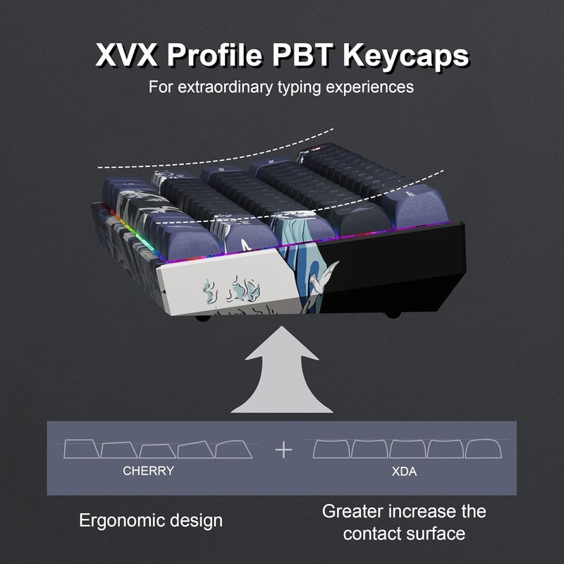 HITIME XVX 60% Gaming Keyboard, RGB 3-Modes Wireless Mechanical Keyboard, Mini 60 Percent Gamer Keyboard with Hot-Swappable Pre-lubed Linear Switch for Windows & Mac (Great Wave Off Kanagawa), M61 Pro - Image 5